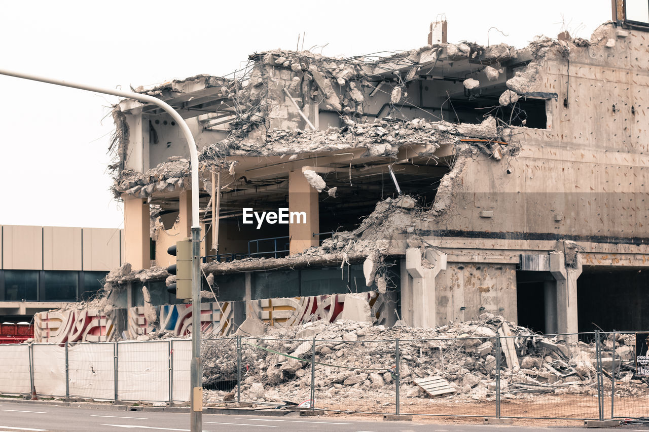 View of demolished building against clear sky