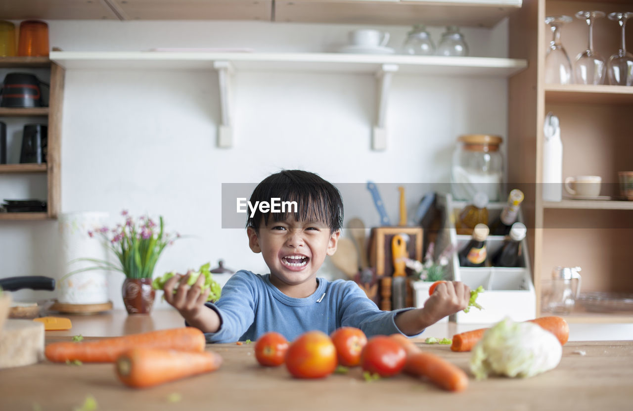 Portrait of boy in kitchen at home