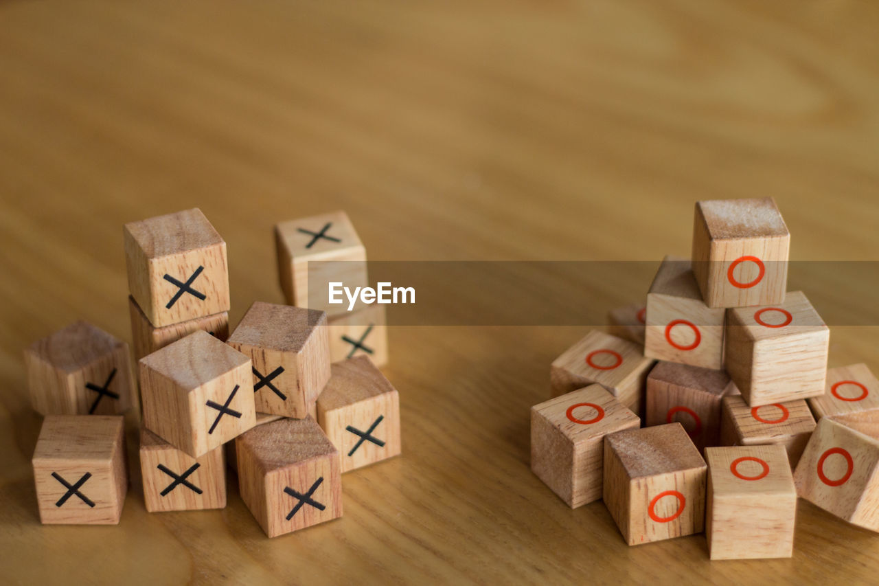 High angle view of toy blocks on table