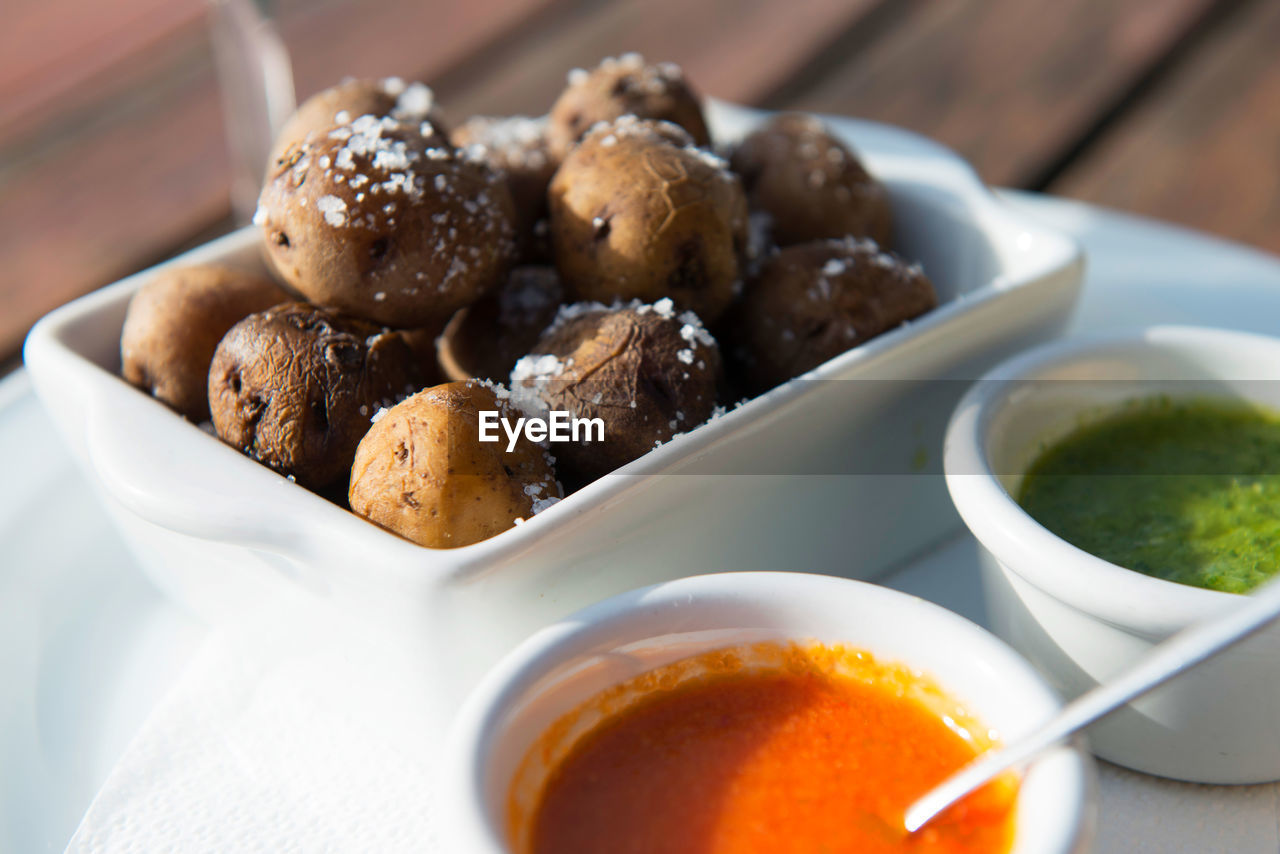 Directly above shot of canarian wrinkly potatoes