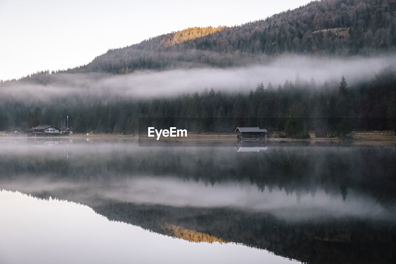 Reflection of mountains in lake against sky