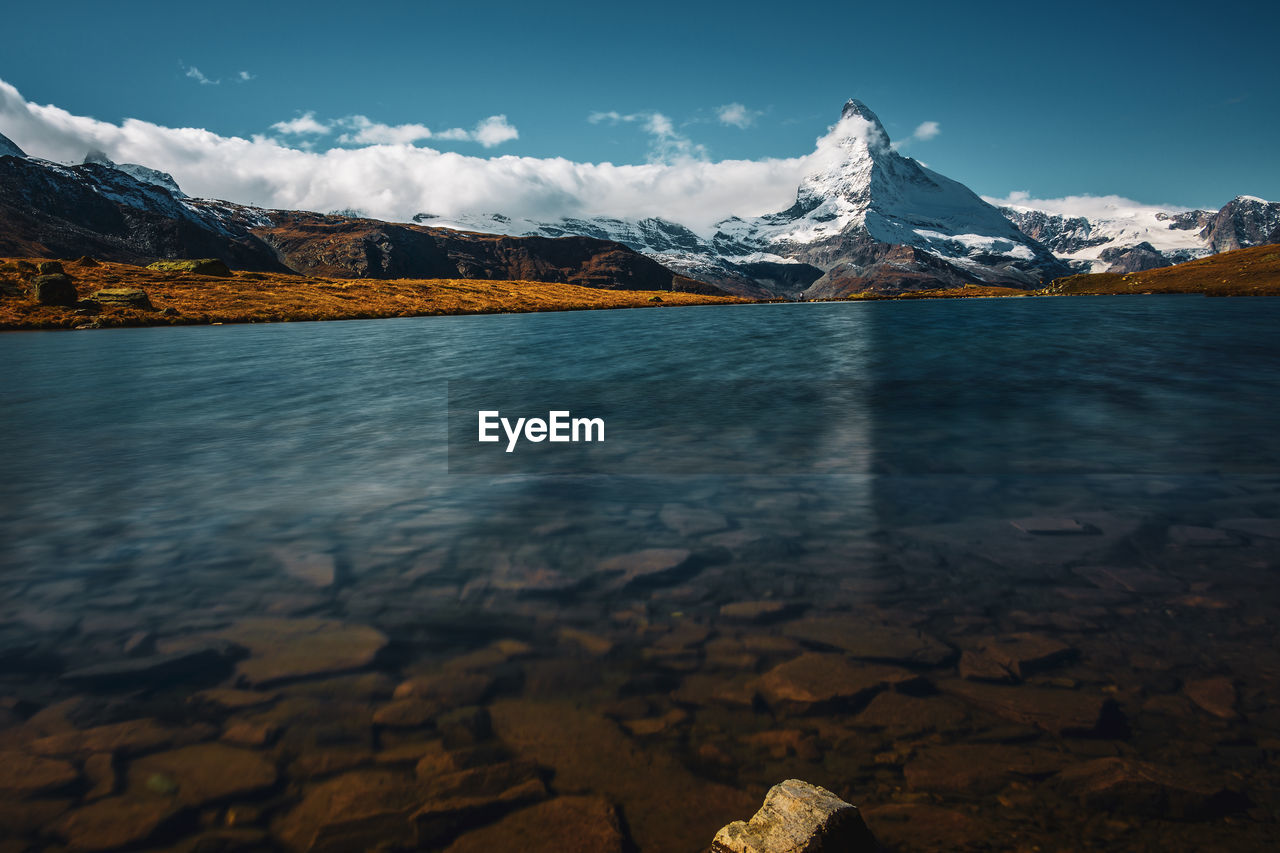 Matterhorn reflection in the lake stellisee, switzerland.