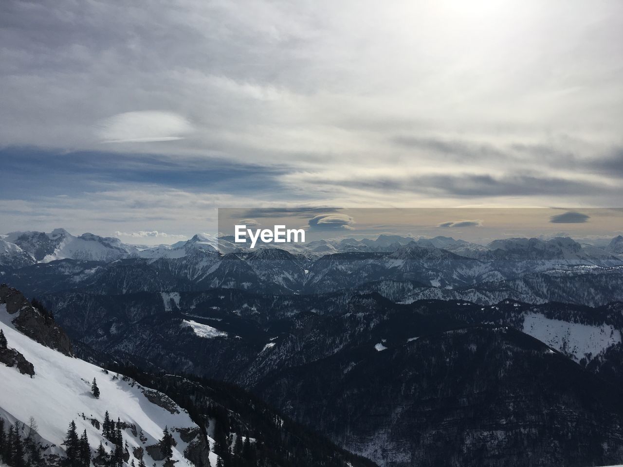 Scenic view of snowcapped mountains against sky