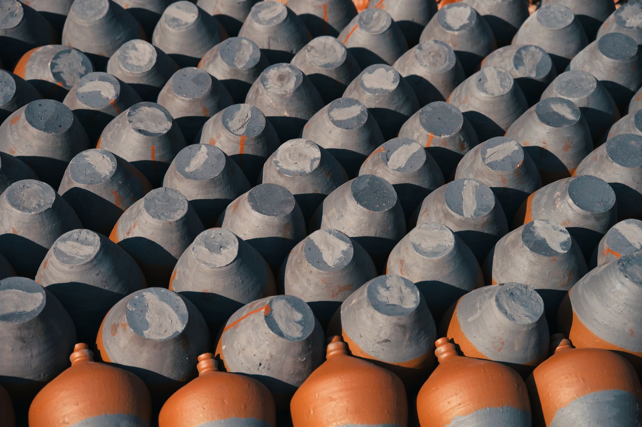 Traditional drying of clay bowls in the sun, kathmandu, nepal