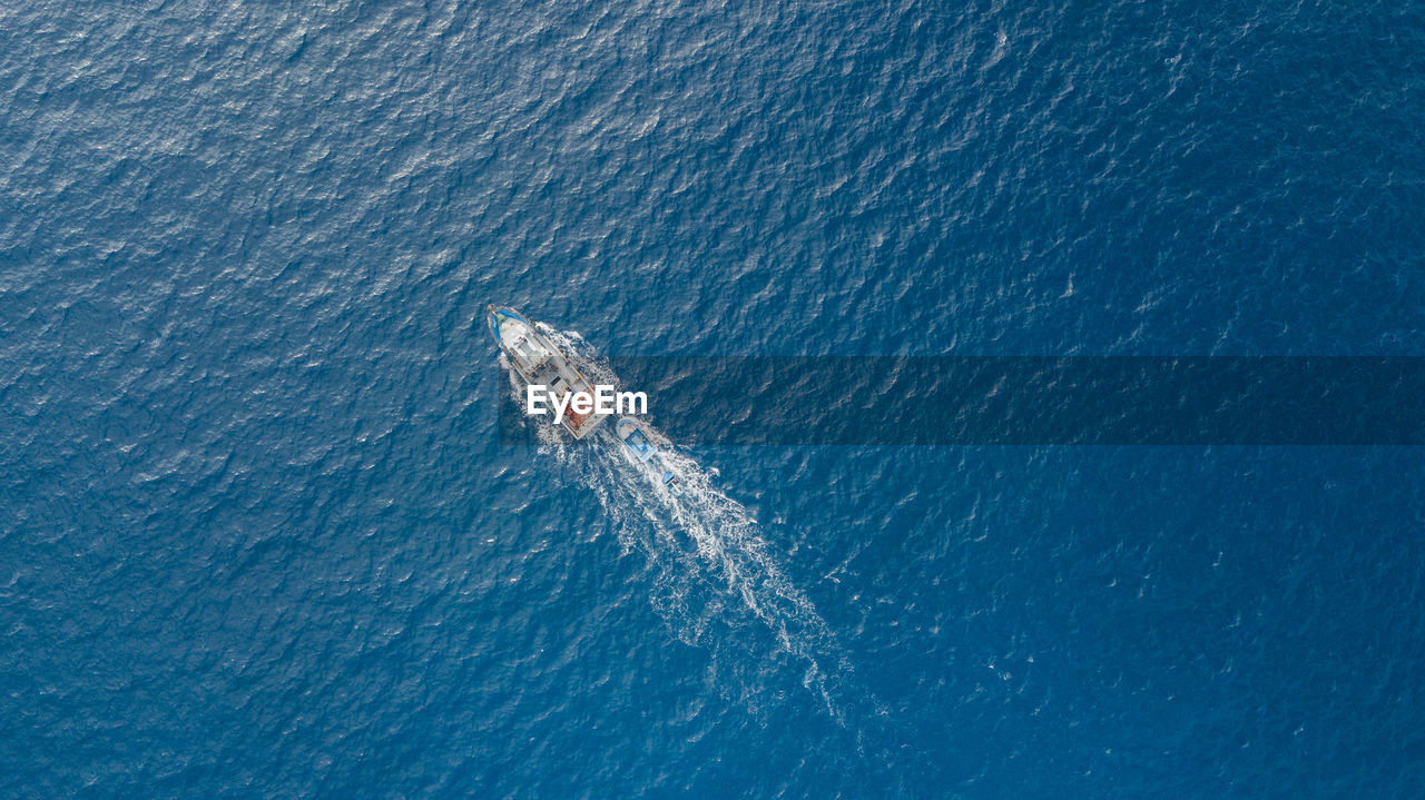 Aerial view of boat in sea