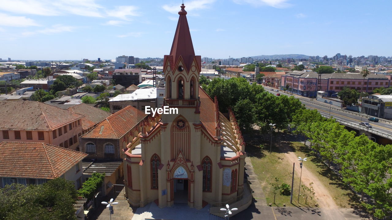 HIGH ANGLE VIEW OF CITY BUILDINGS AGAINST SKY