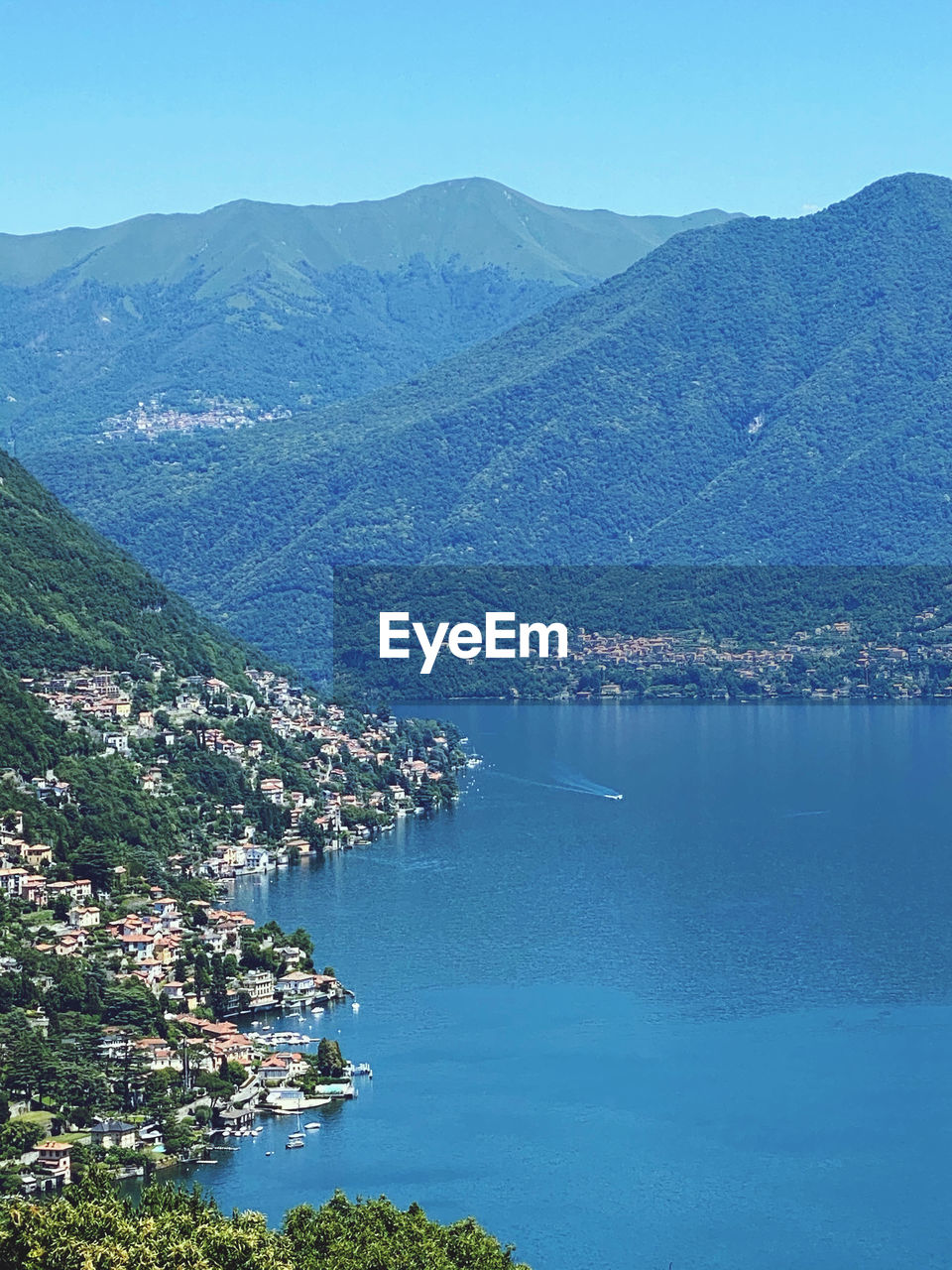 High angle view of townscape by lake como cernobbio moltrasio 