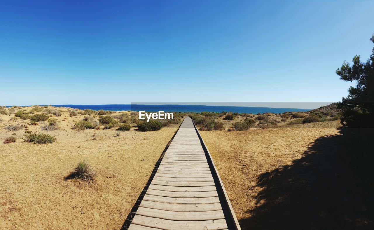 Scenic view of sea against clear blue sky