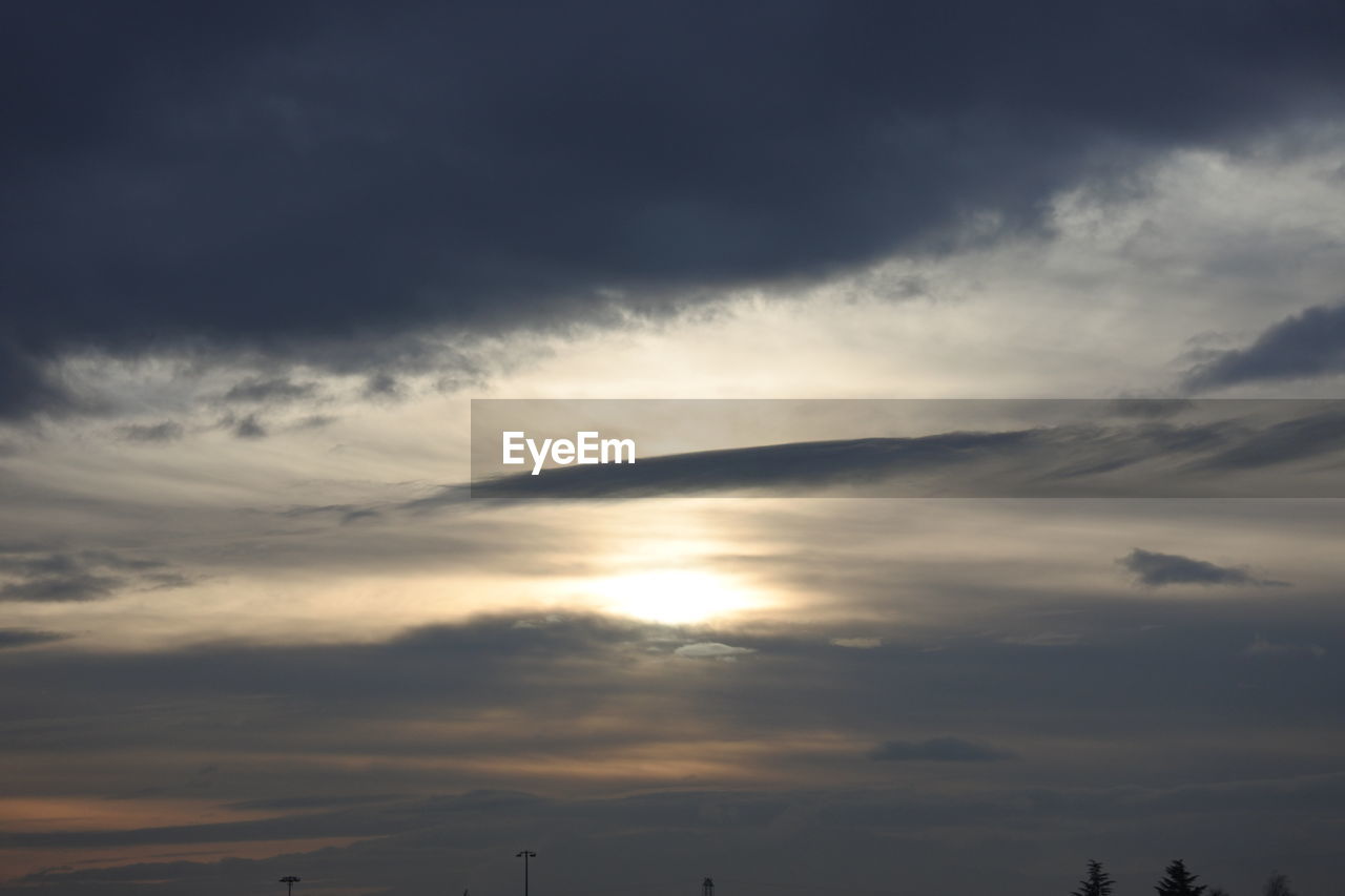 SCENIC VIEW OF SKY OVER SILHOUETTE LANDSCAPE AGAINST SUNSET