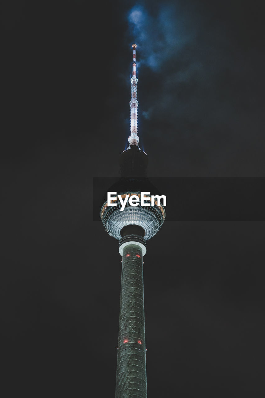 Low angle view of berlin fernsehturm at night