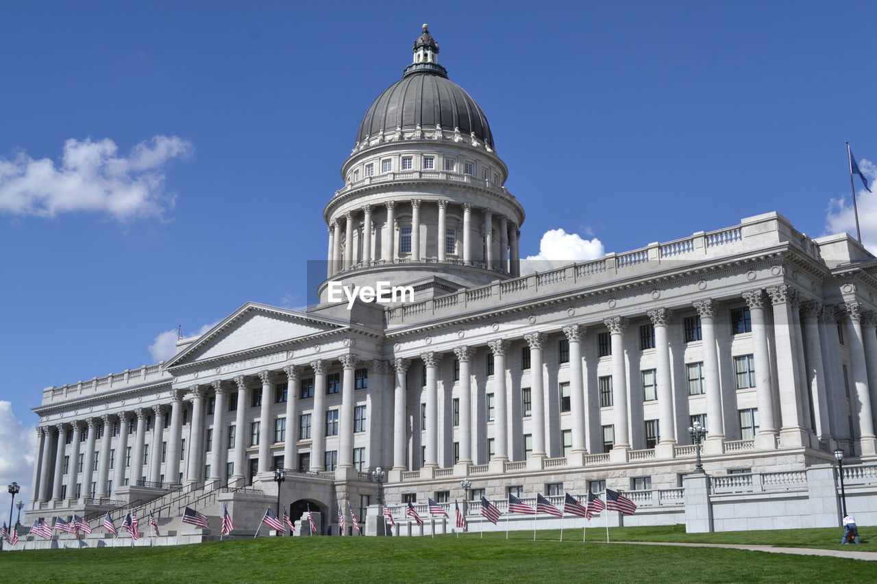 Low angle view of utah state capitol against sky