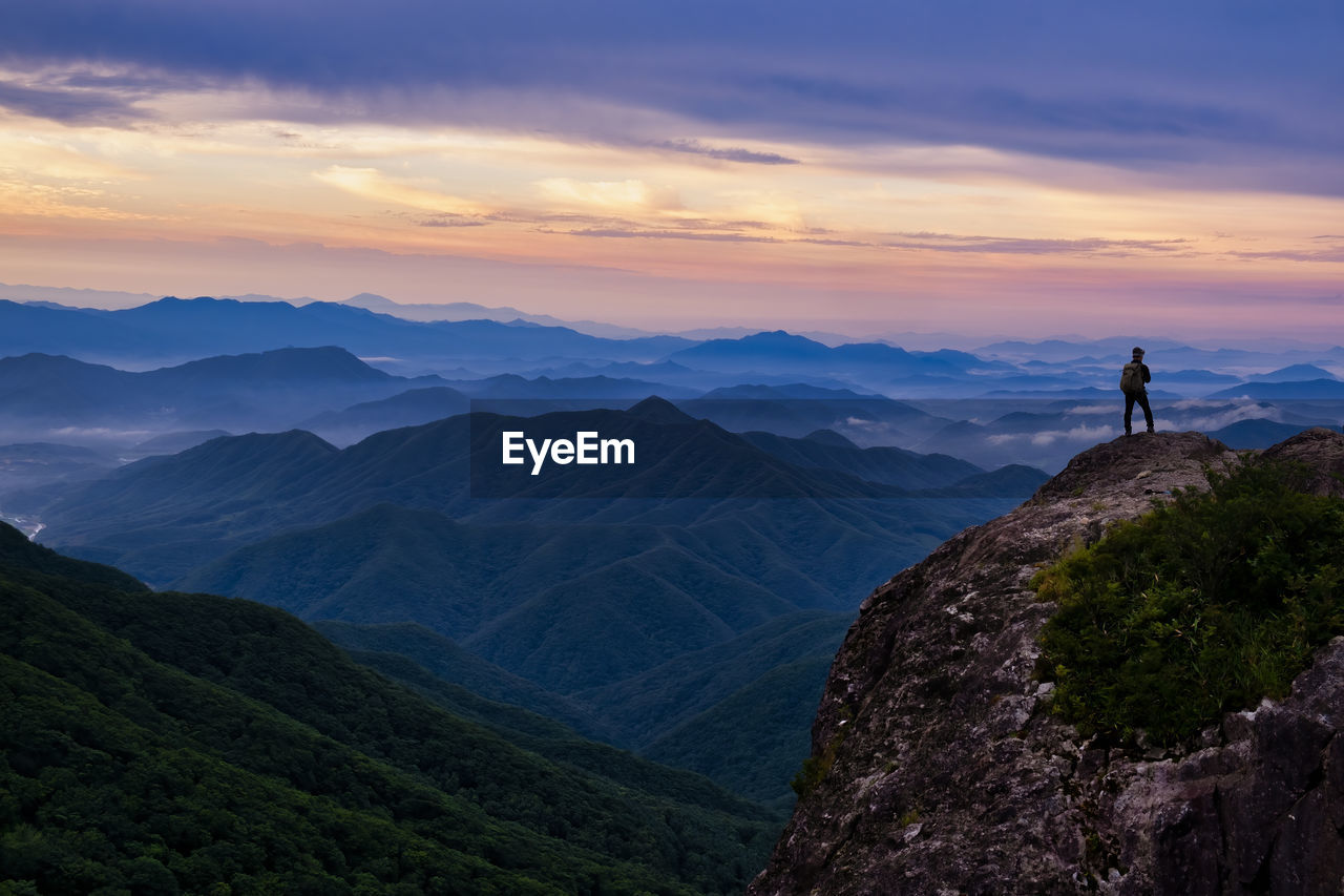 Scenic view of the mountains against sky during sunrise