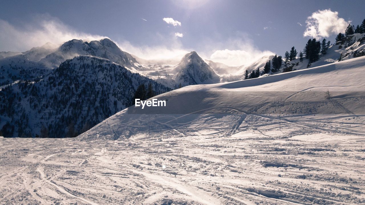 VIEW OF SNOWCAPPED MOUNTAINS AGAINST SKY