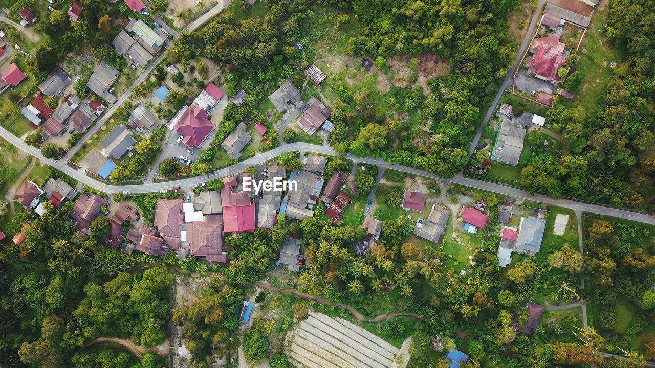 Aerial view of houses on land