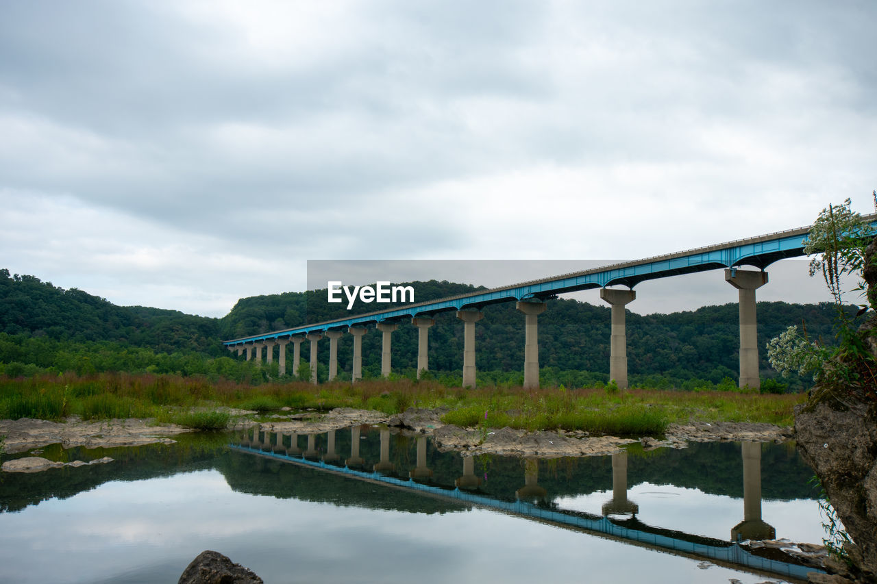 The norman wood bridge over the susquehanna river reflecting itself in a small body of water