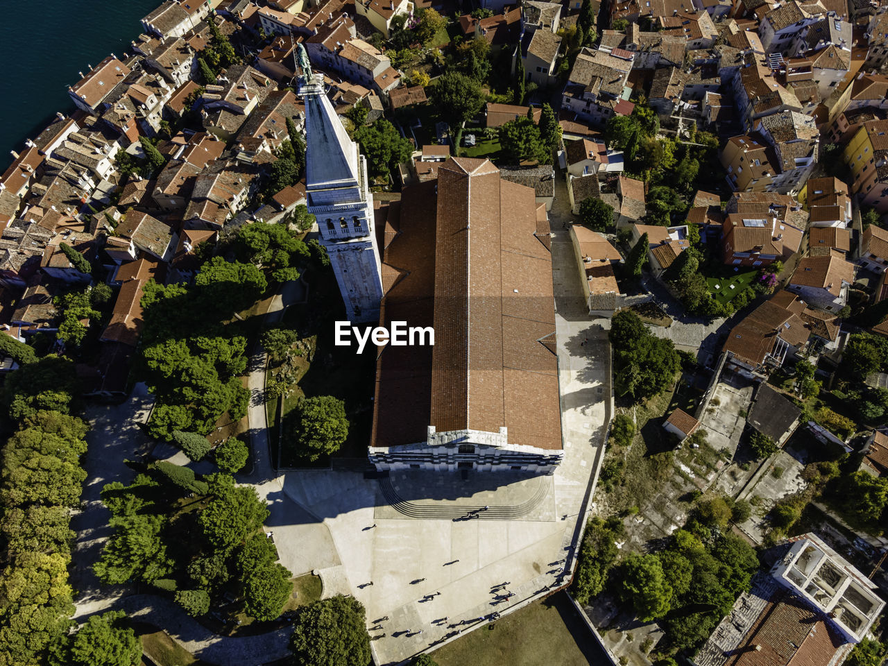 Aerial view of residential area in rovinj old town in istria, croatia