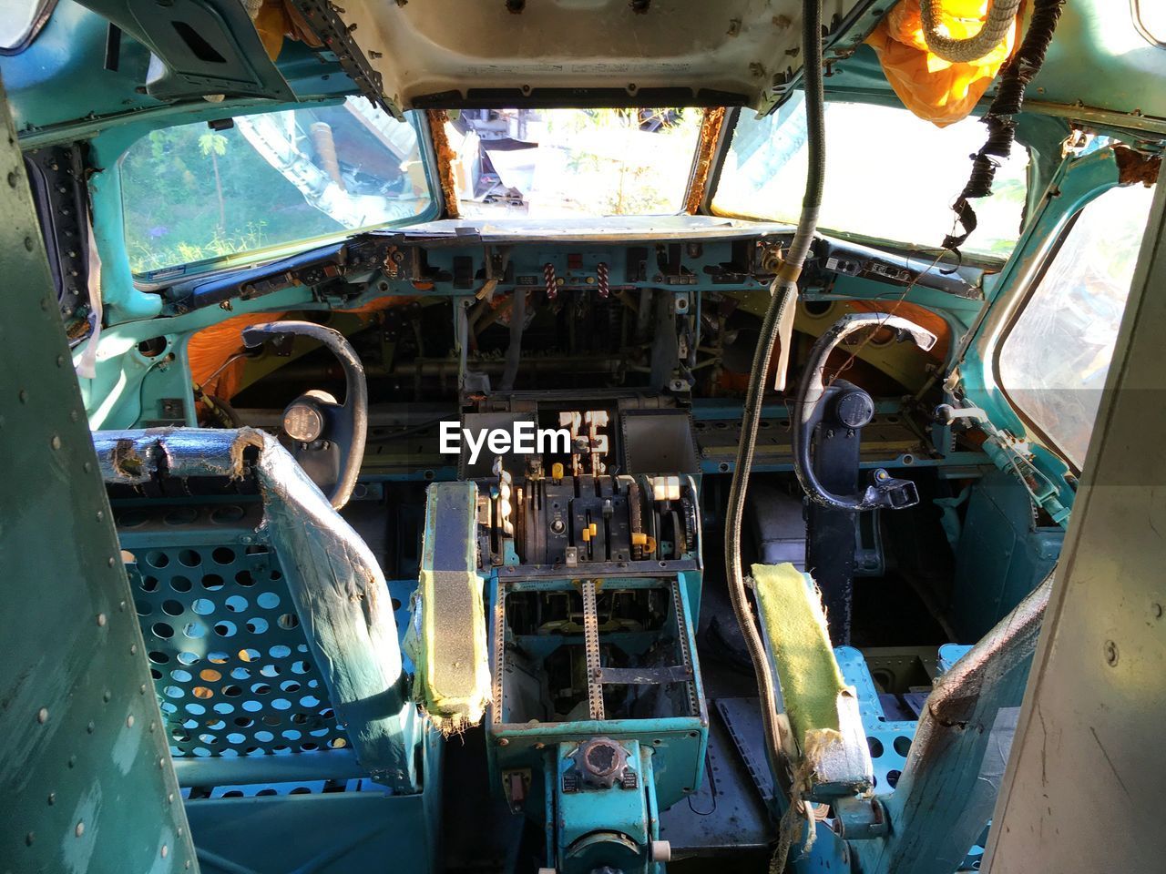 Abandoned airplane cockpit