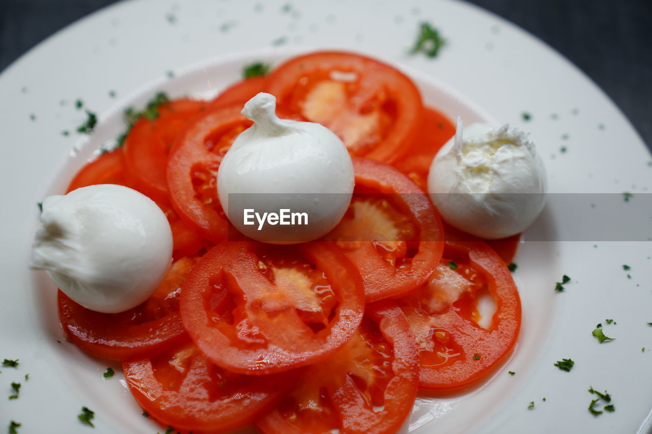 HIGH ANGLE VIEW OF BREAKFAST IN PLATE