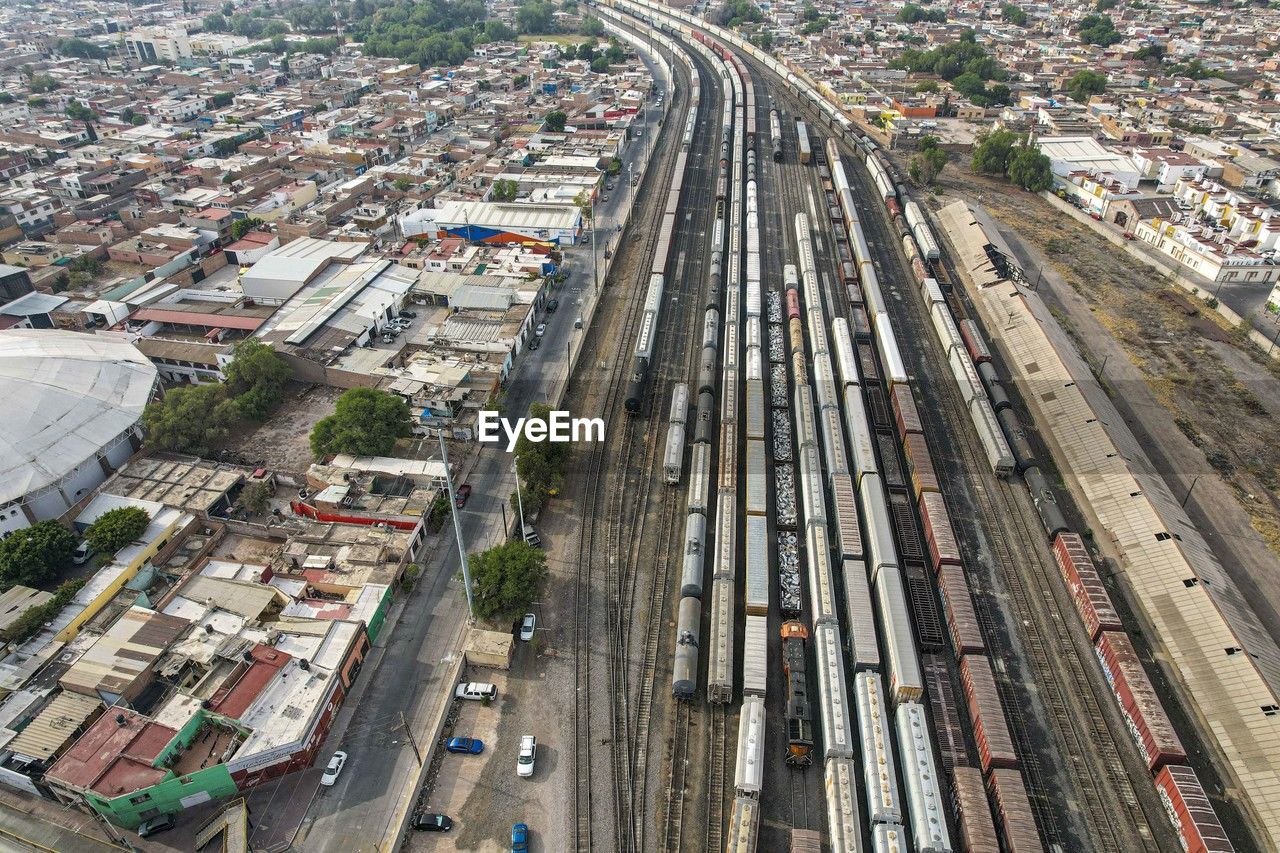 high angle view of city street