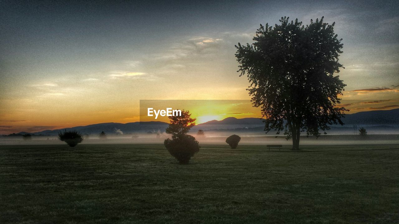 Scenic view of landscape against sky during sunrise