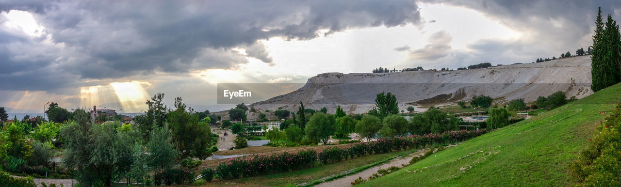 PANORAMIC SHOT OF LANDSCAPE AND MOUNTAINS AGAINST SKY