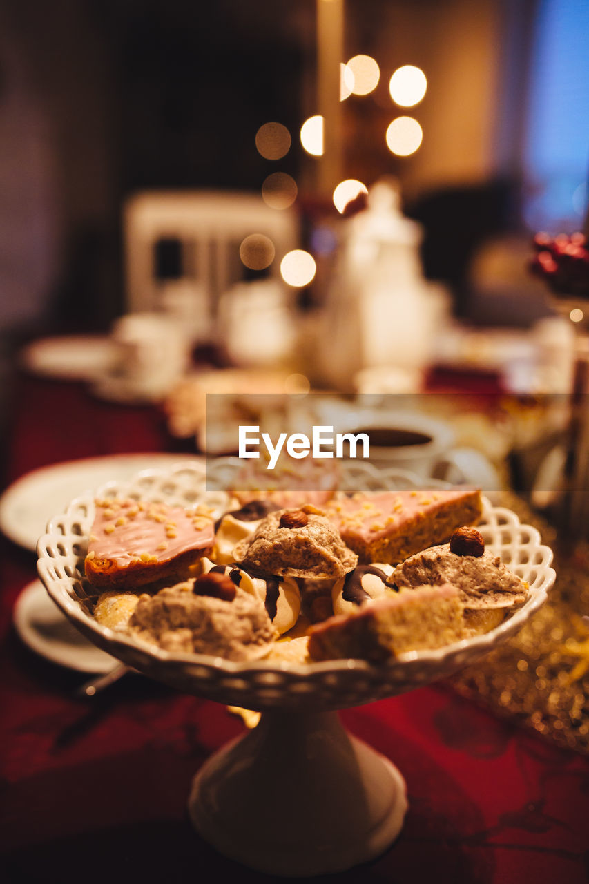 Close-up of dessert in plate on table