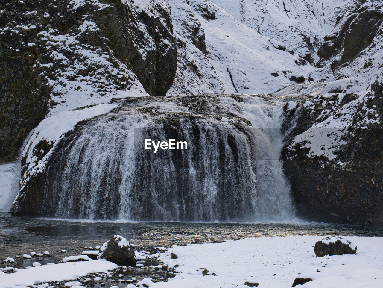 SCENIC VIEW OF WATERFALL AGAINST ROCKS