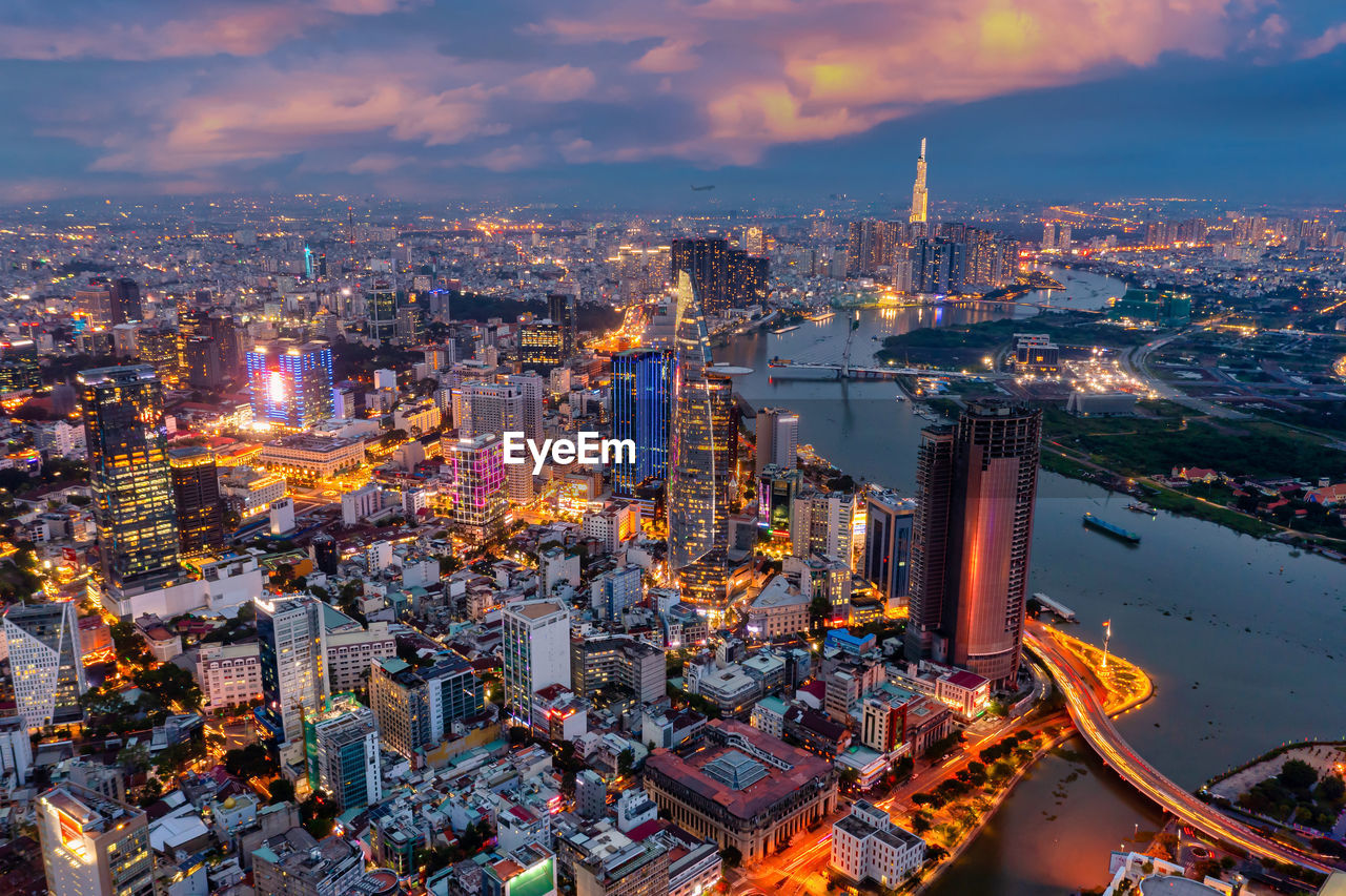 Aerial photo of ho chi minh city skyline at night