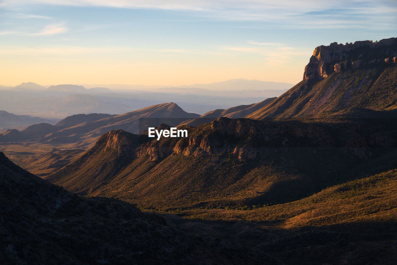 Scenic view of mountains against sky during sunset in big bend national park - texas