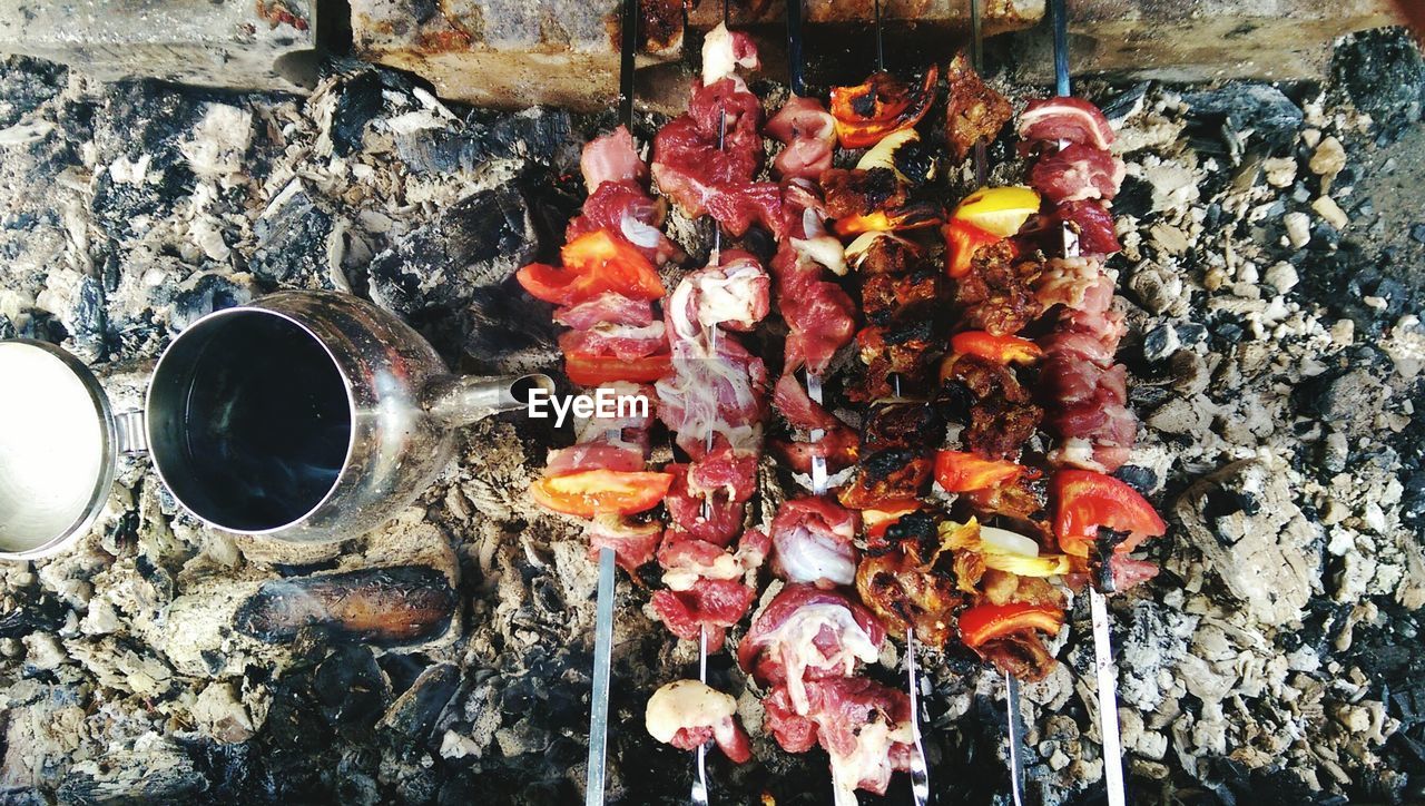 Directly above shot of food on barbecue