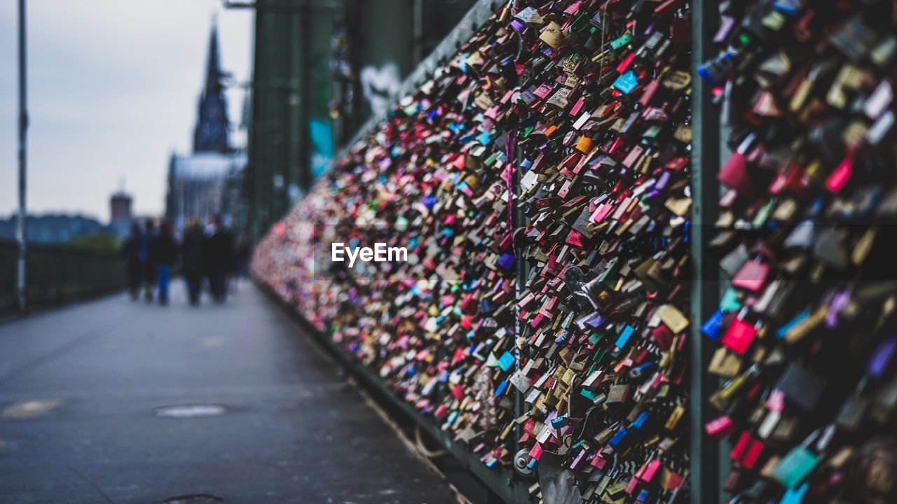 Multi colored love locks on hohenzollern bridge