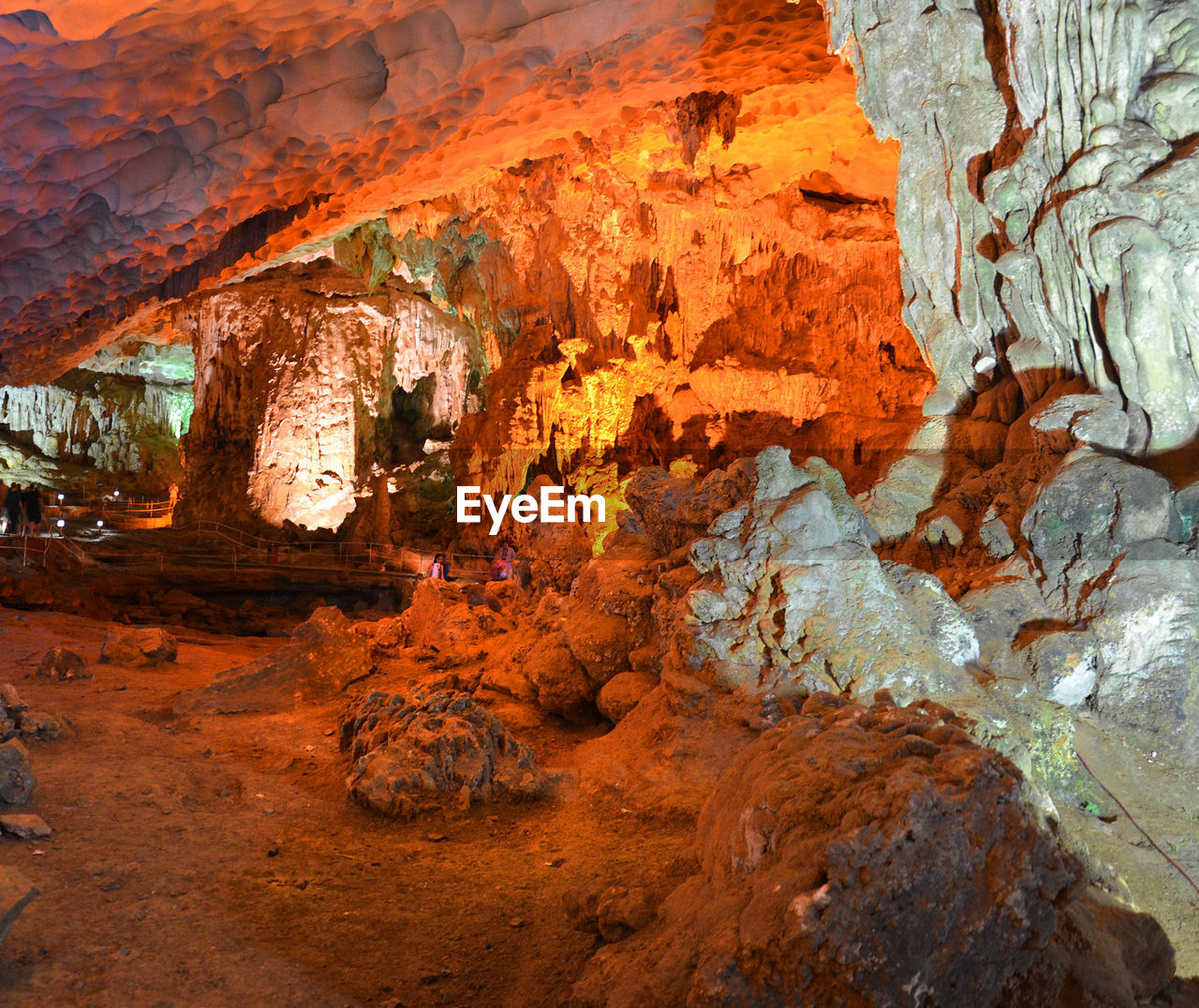 Amazing scenery of paradise cave with beautiful stalagmites and stalactites. ha long bay, vietnam.