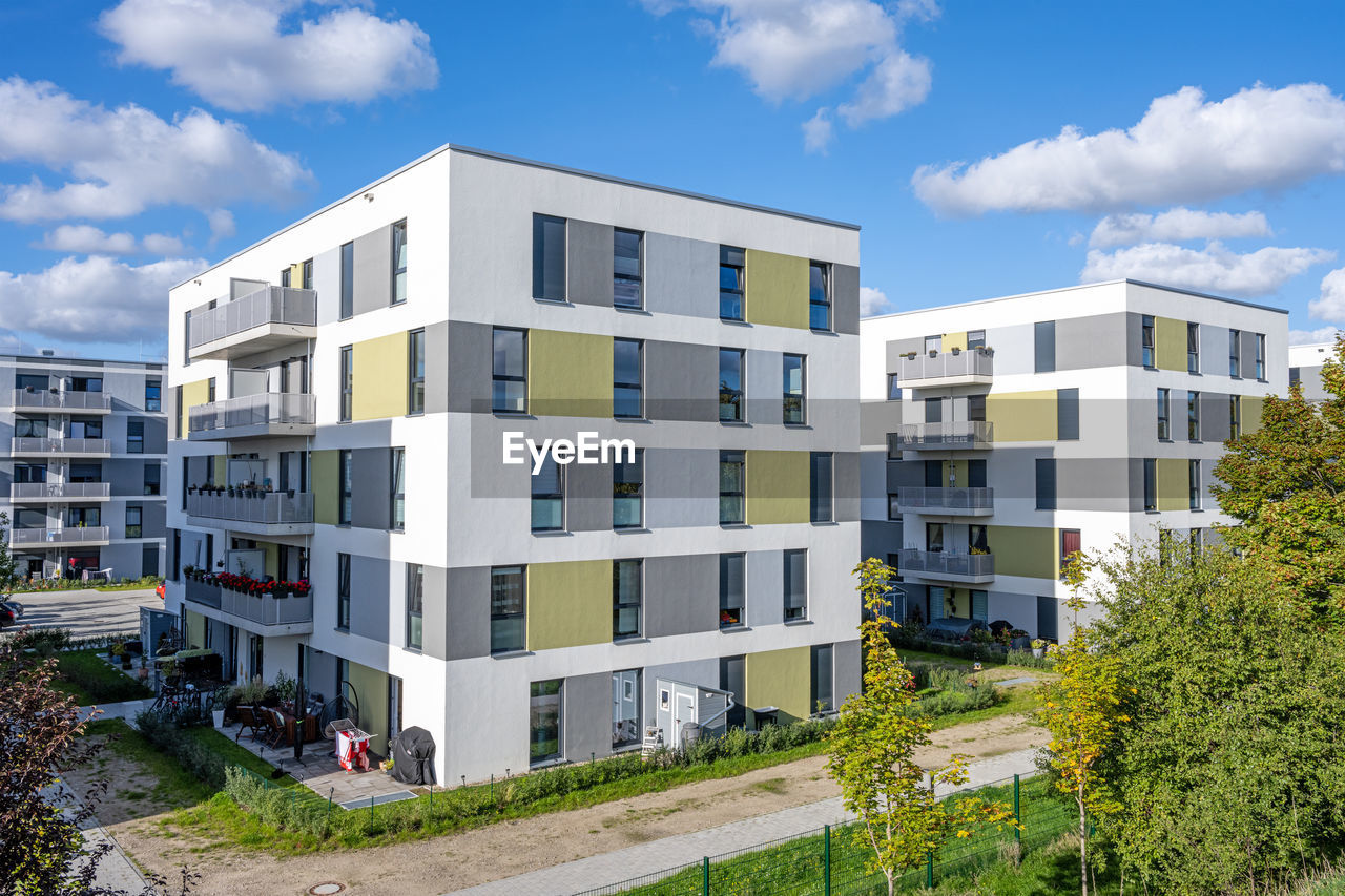 Housing development area with new apartment buildings seen in berlin, germany