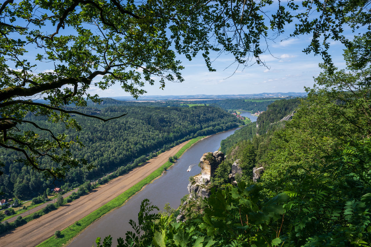 Scenic view of landscape against sky near basteibridge - saxony switzerland 