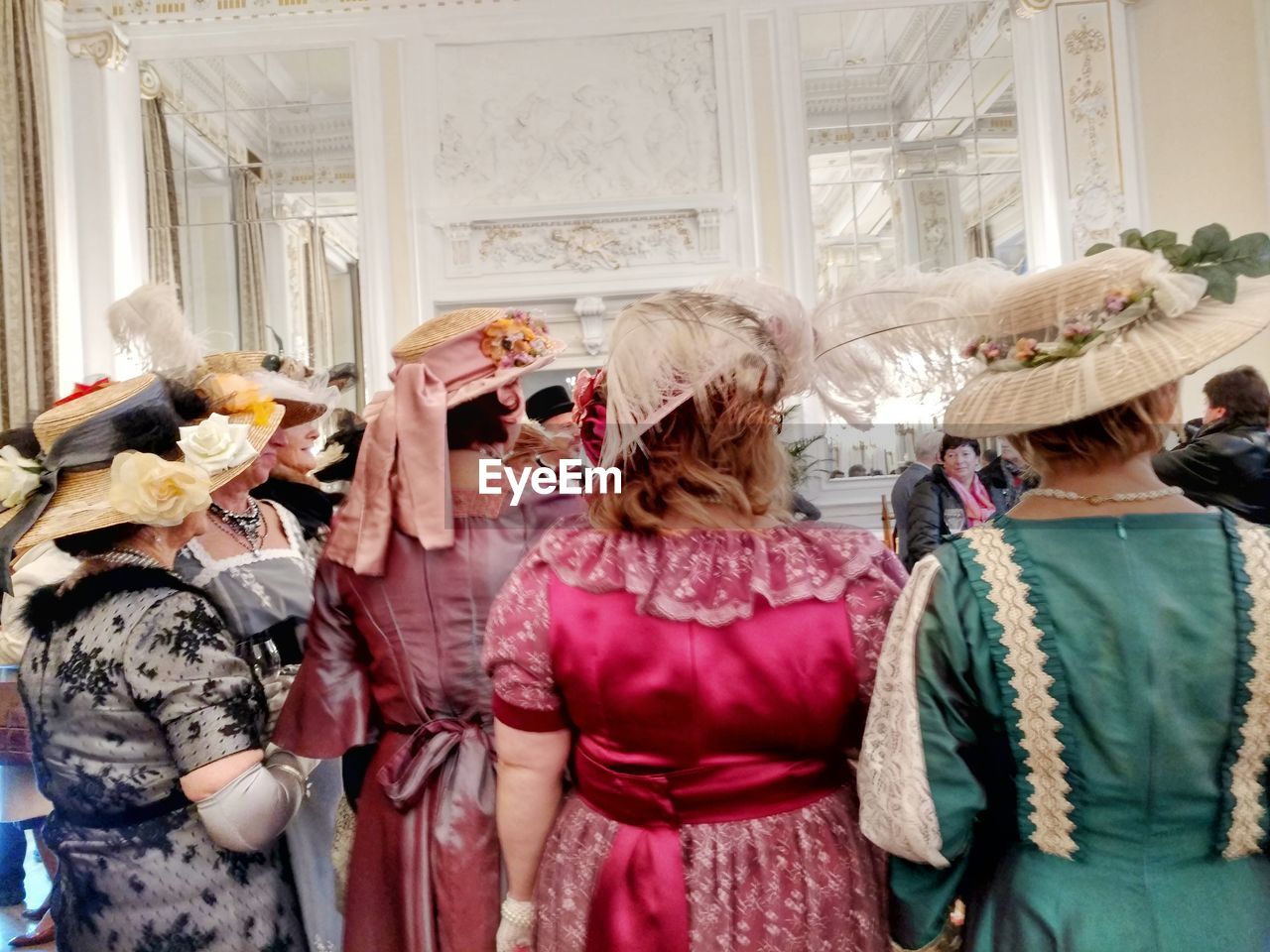 Rear view of women in dress during christmas at hotel