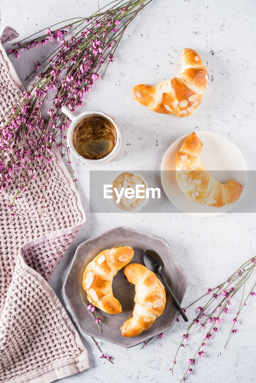 High angle view of breakfast on table