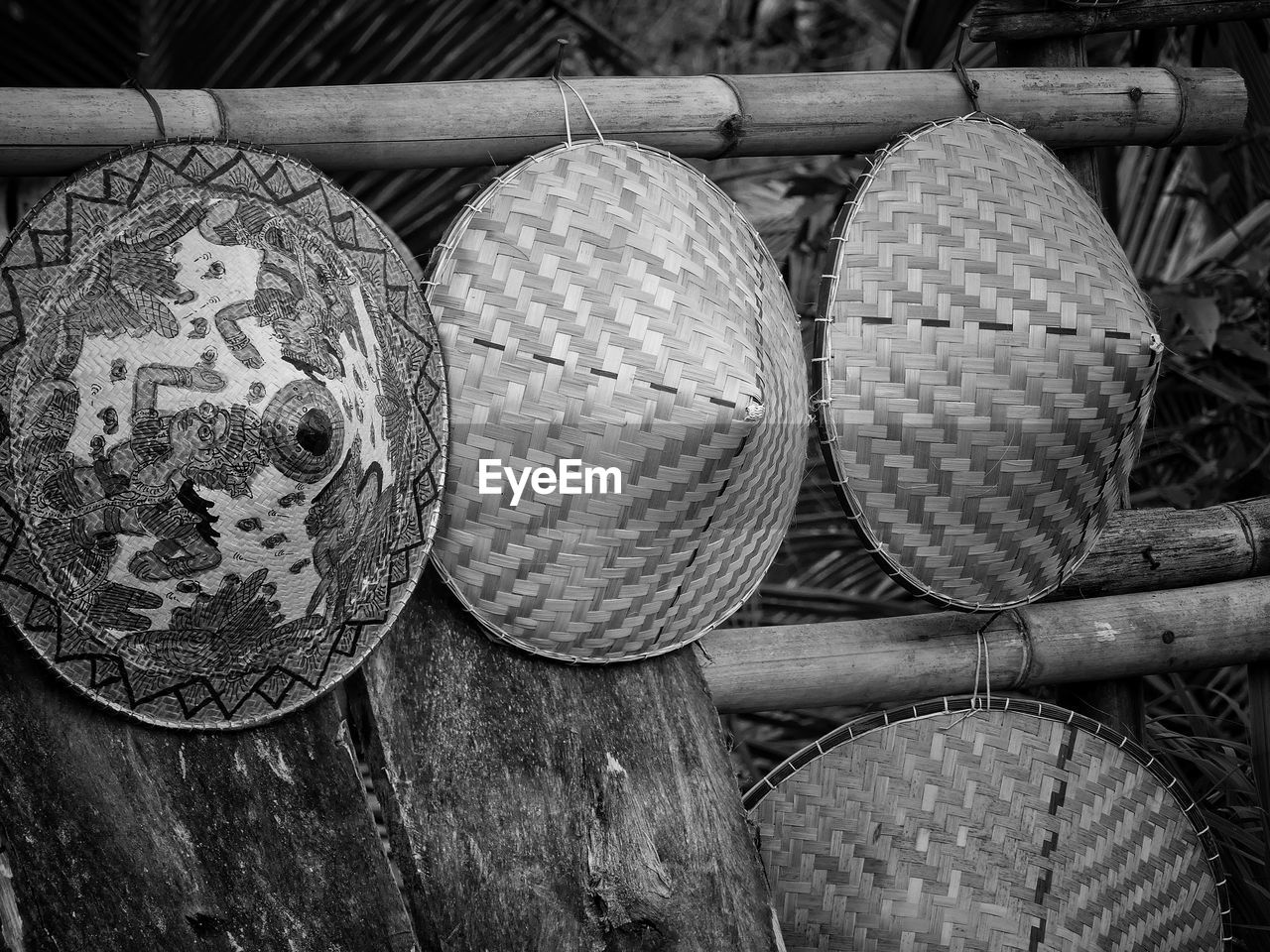 black and white, monochrome, monochrome photography, wood, black, no people, day, large group of objects, still life, pattern, close-up, outdoors, shape