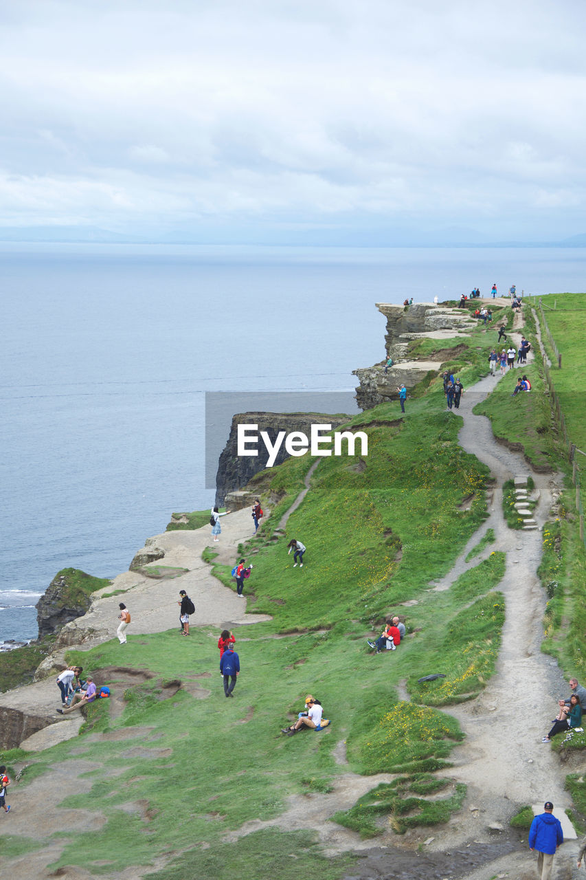 High angle view of people on mountain