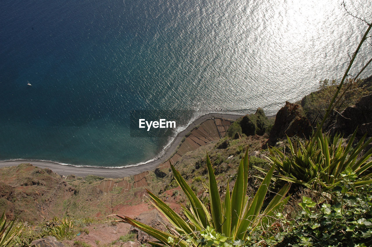 Aerial view of sea and mountain