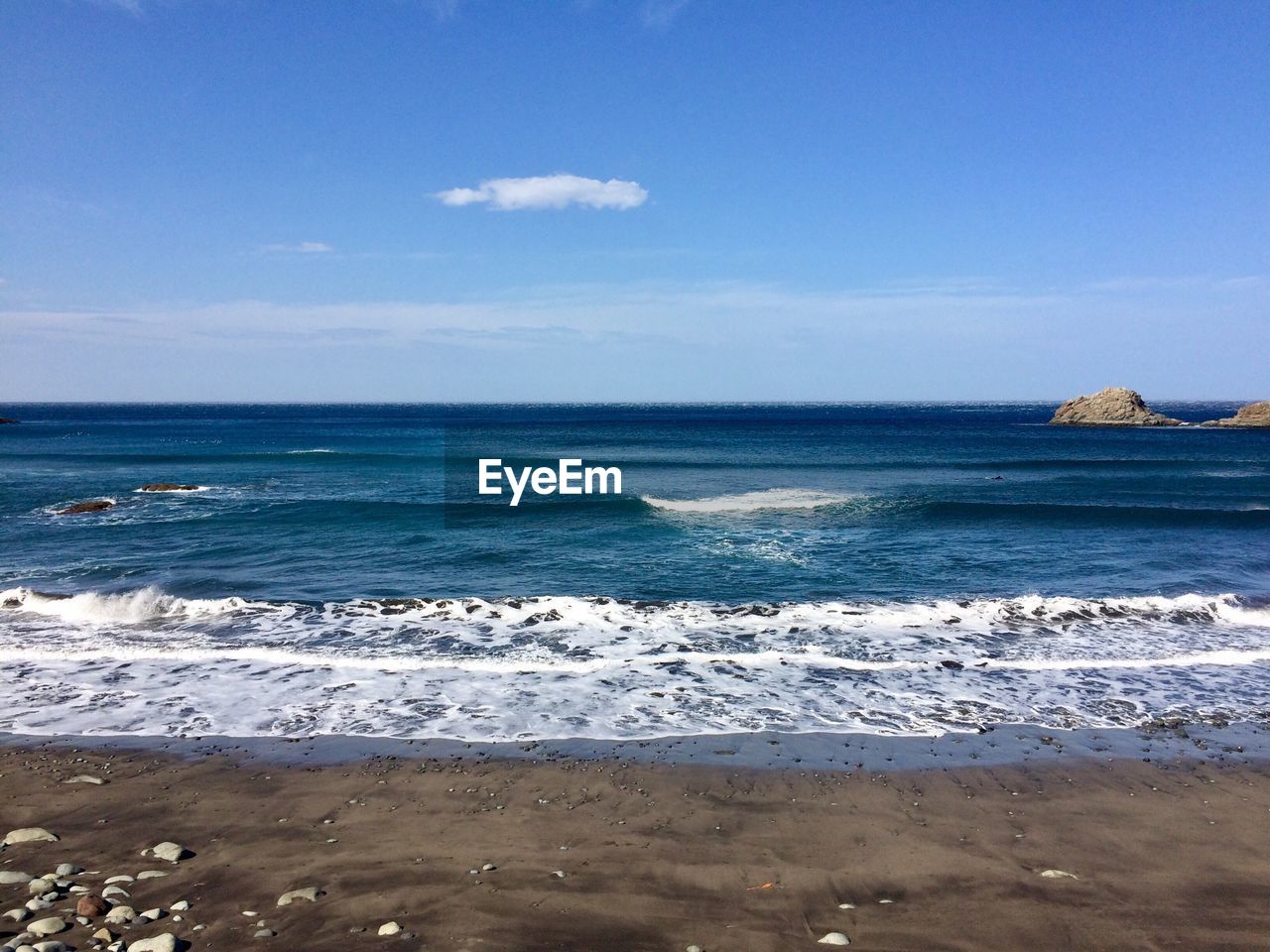 Scenic view of sea against blue sky