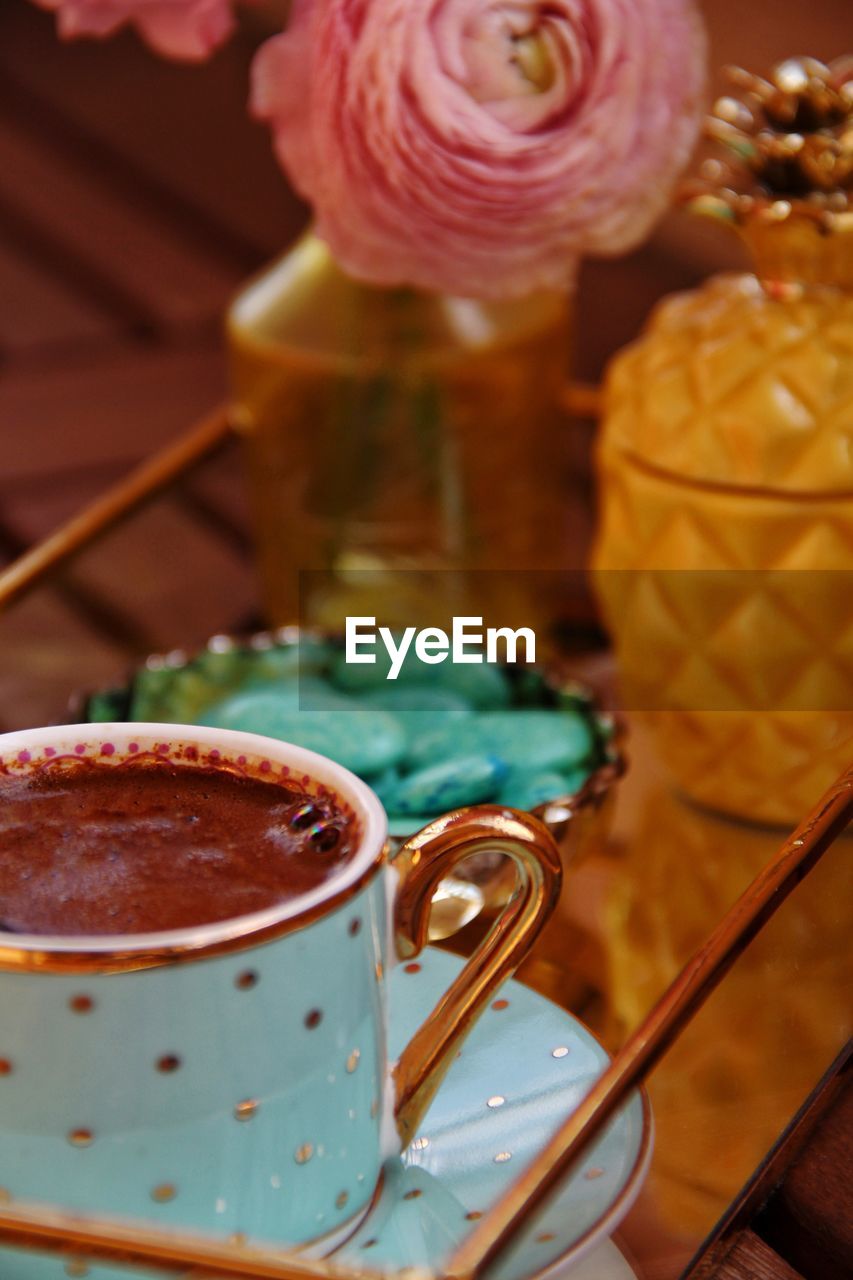 Close-up of turkish coffee on table