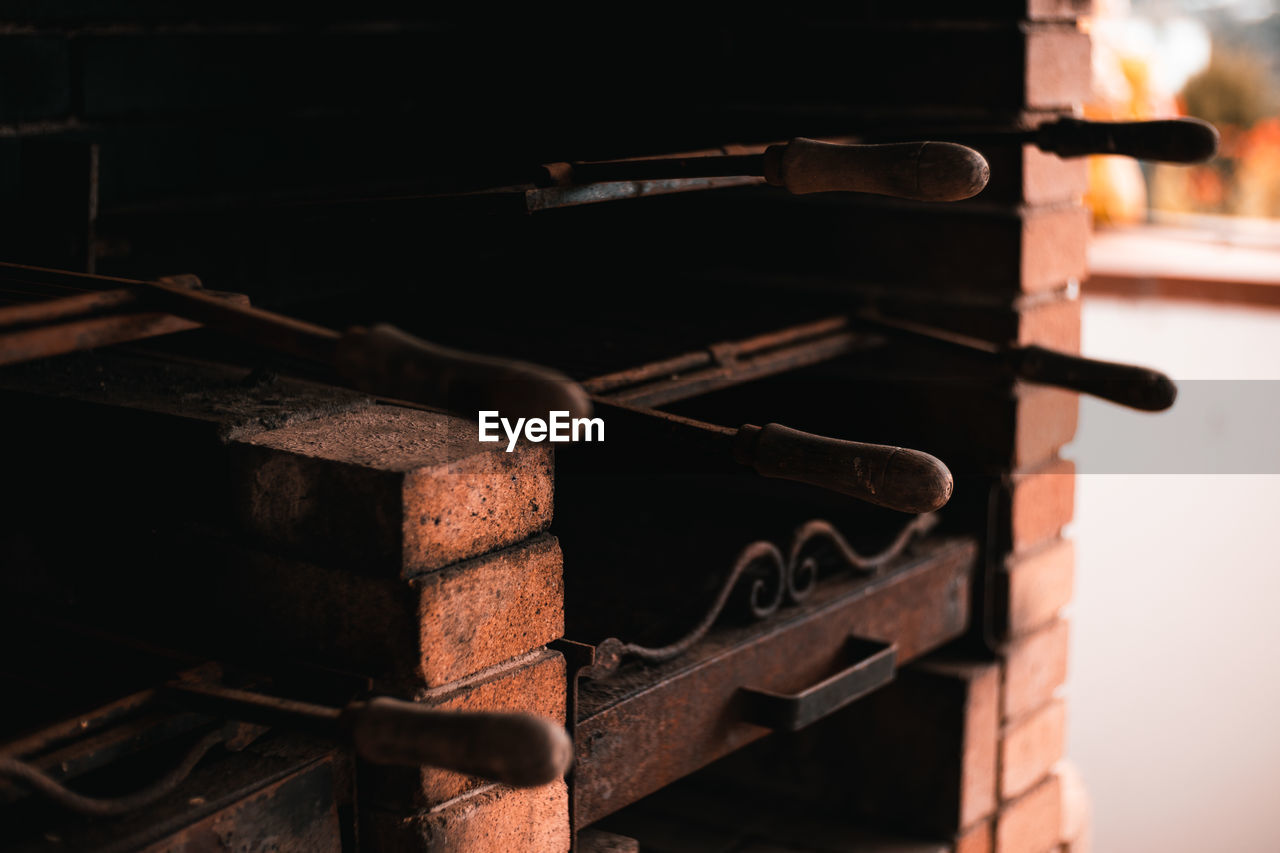 Close-up of rusty metal grill