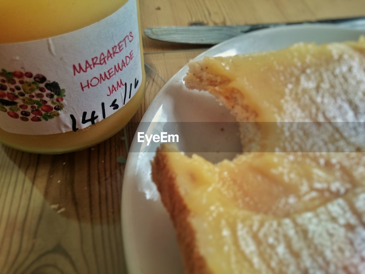 Close-up of dessert served on table