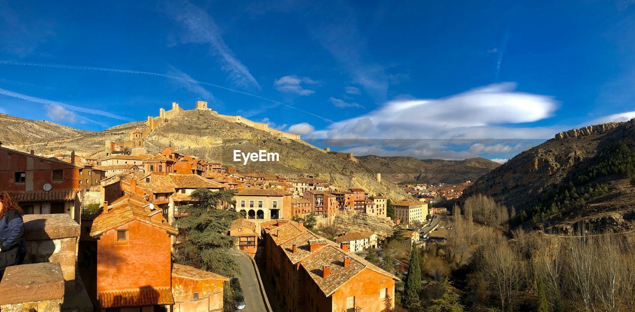 Albarracín, teruel, spain. panoramic view of buildings against sky