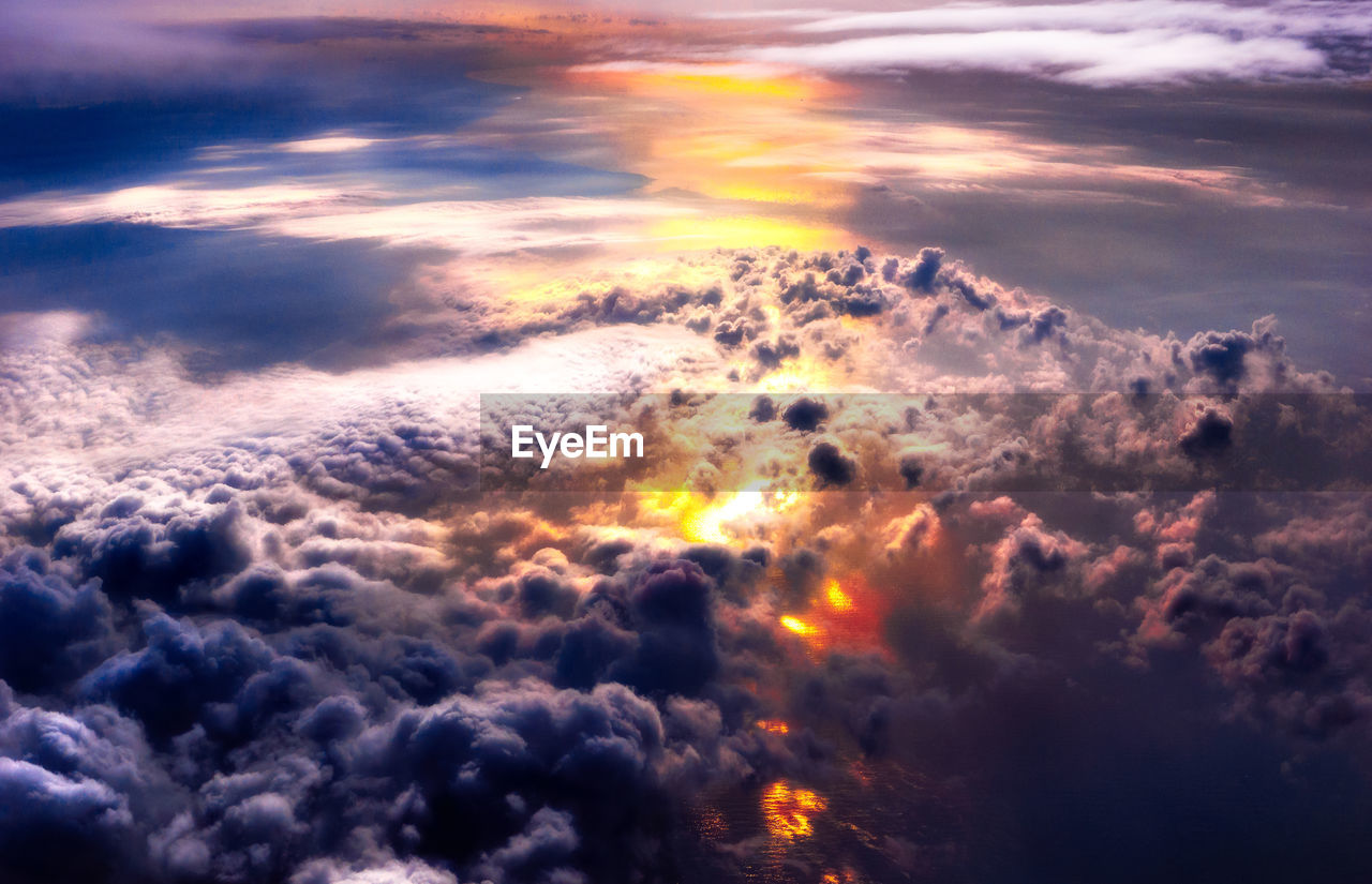 High angle view of clouds in sky during sunset