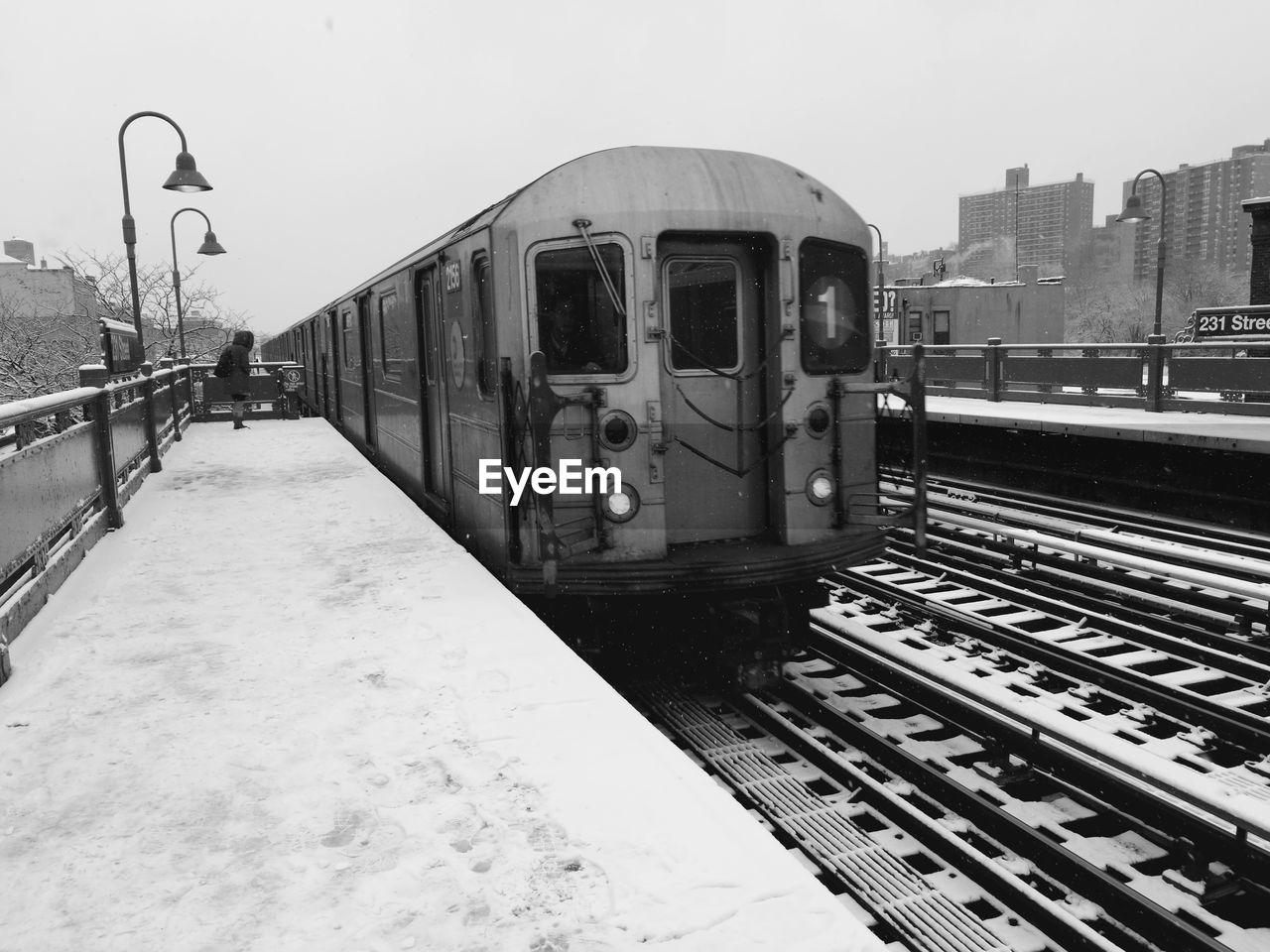 Train at railroad station during winter