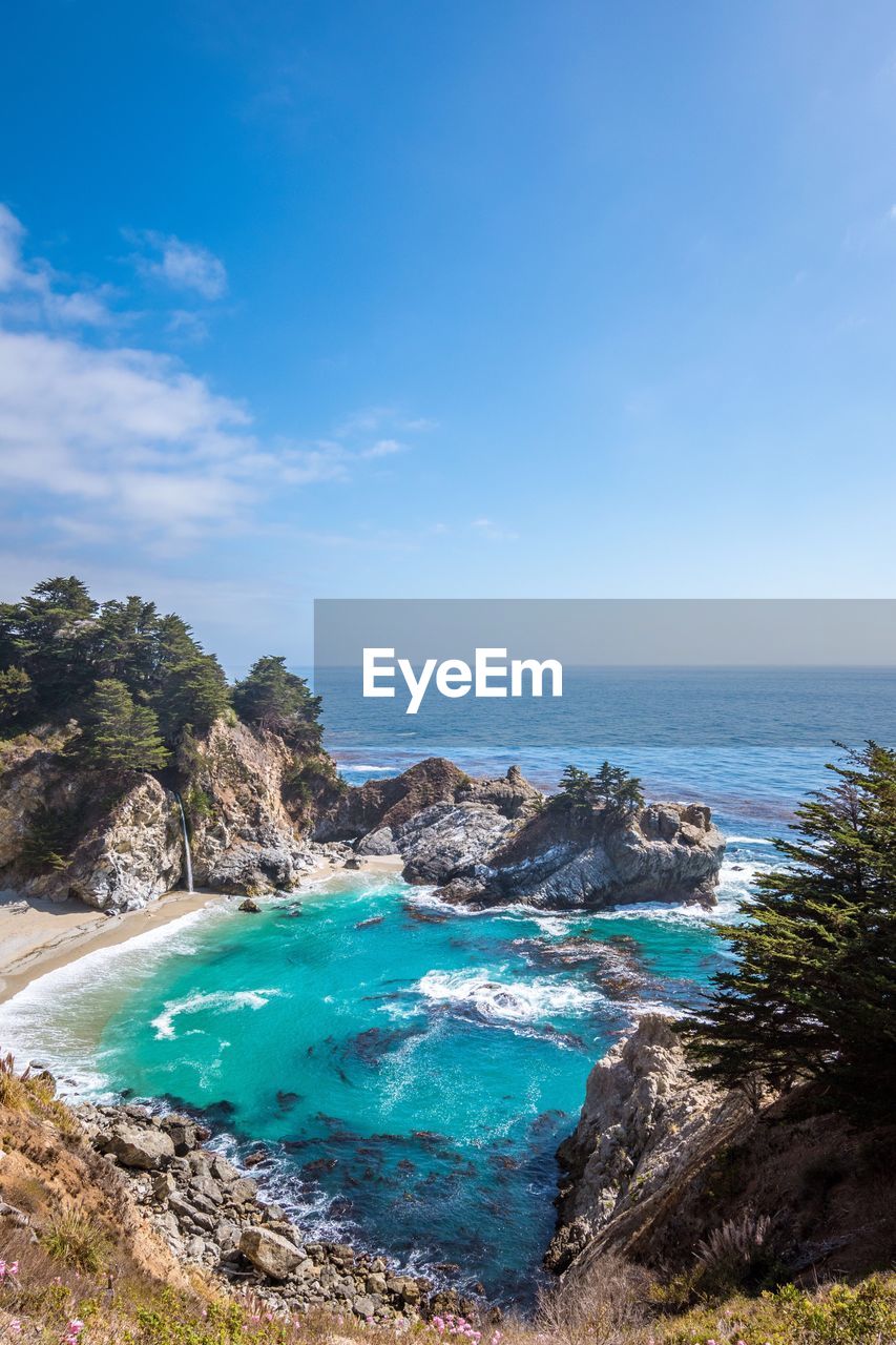 Scenic view of sea against blue sky