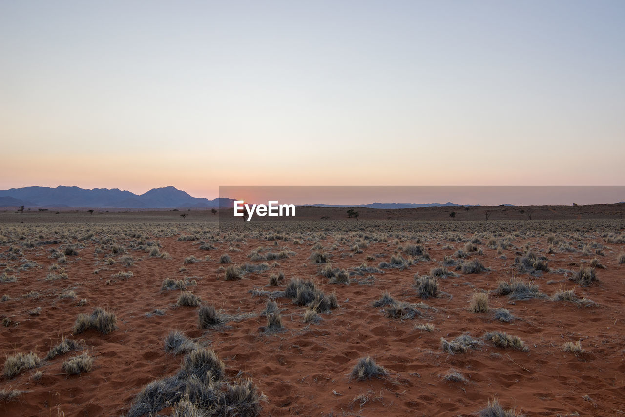 Scenic view of desert against sky during sunset