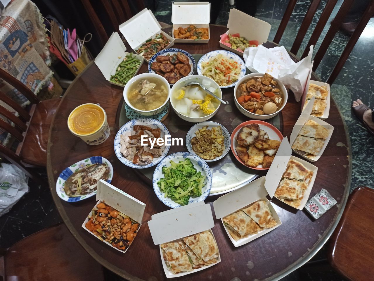 High angle view of food on table