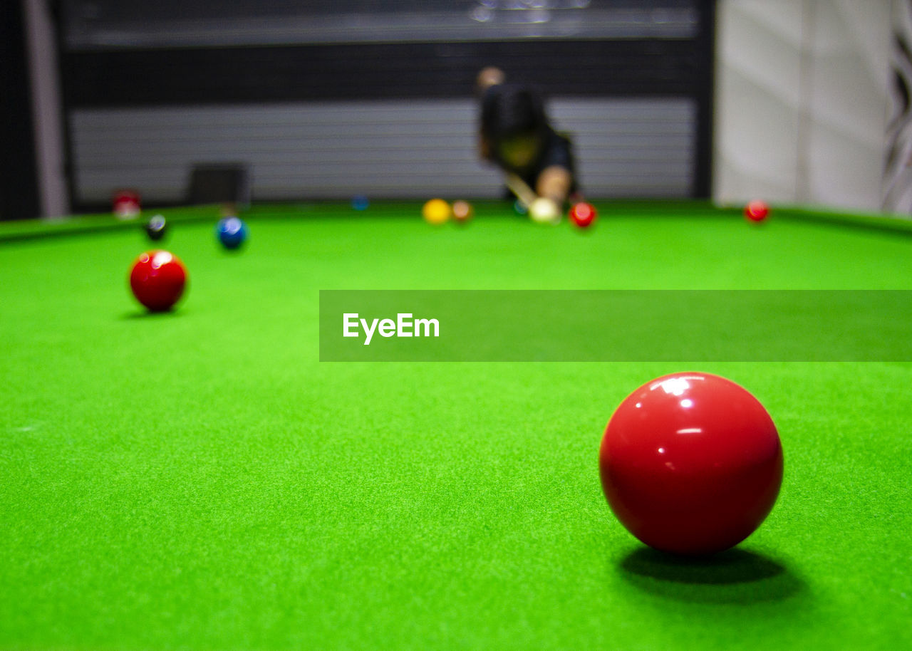 Close-up of ball on pool table